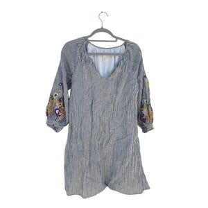 Anthropologie Featherbone‎ Striped Dress Embroidered Sleeves Bohemian Mini XS